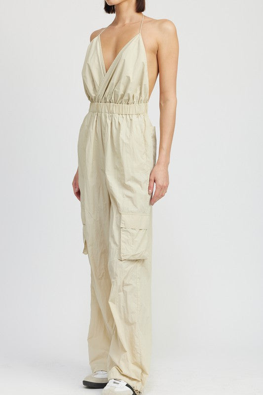 Toni Spaghetti Strap Cargo Jumpsuit