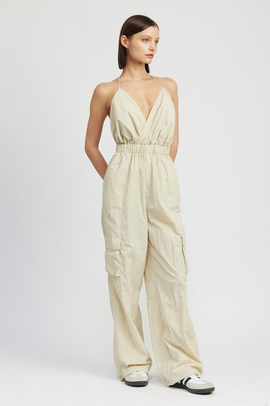 Toni Spaghetti Strap Cargo Jumpsuit