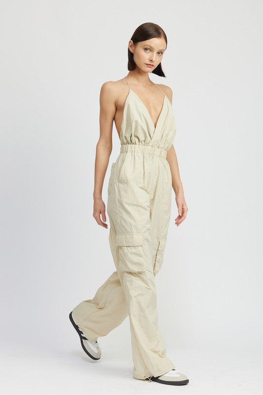 Toni Spaghetti Strap Cargo Jumpsuit