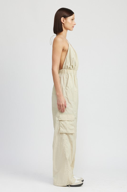 Toni Spaghetti Strap Cargo Jumpsuit