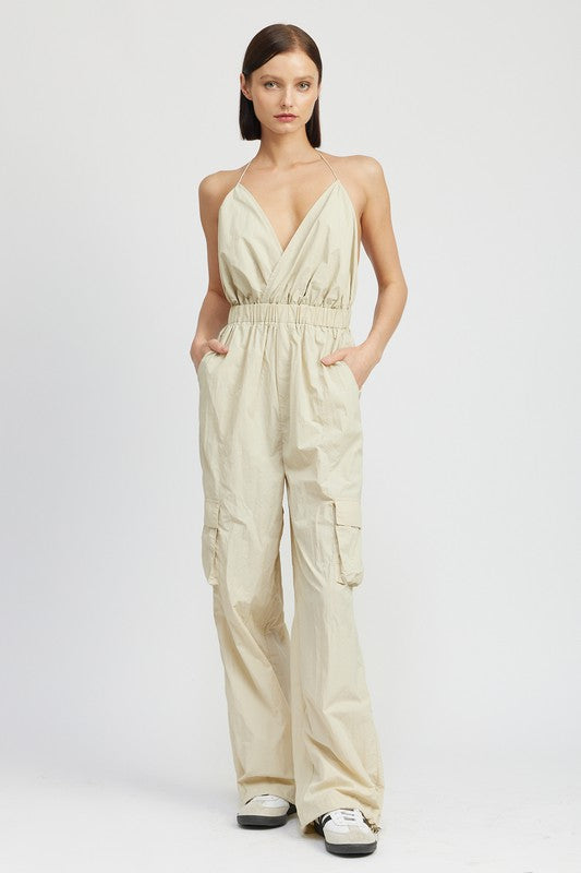 Toni Spaghetti Strap Cargo Jumpsuit