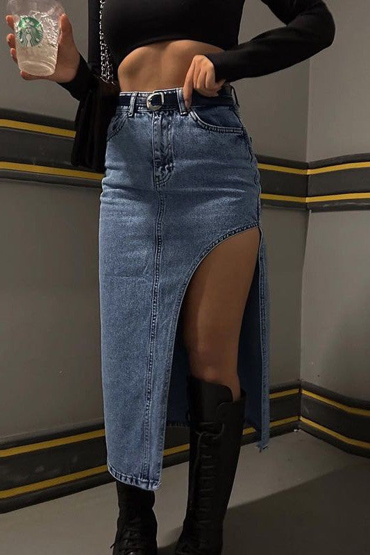 Alani Thigh Slit Denim Skirt