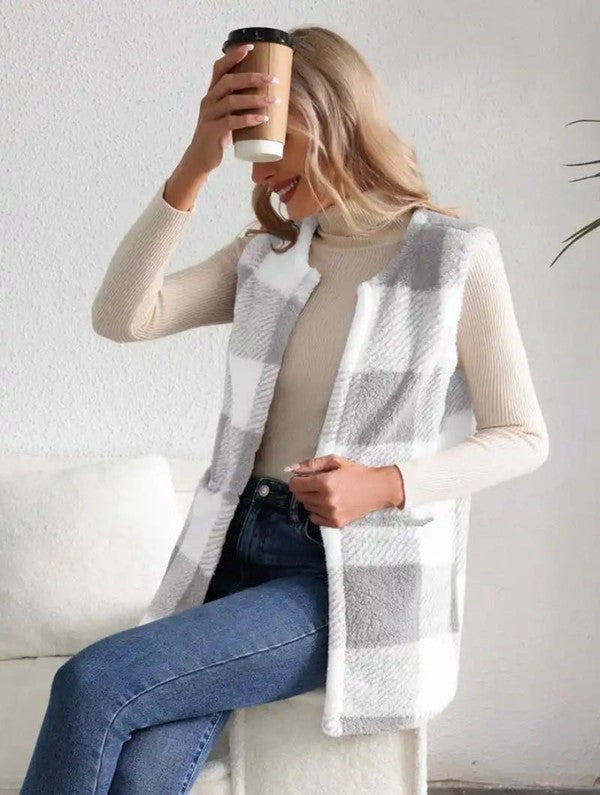 Paris Sherpa Plaid Vest