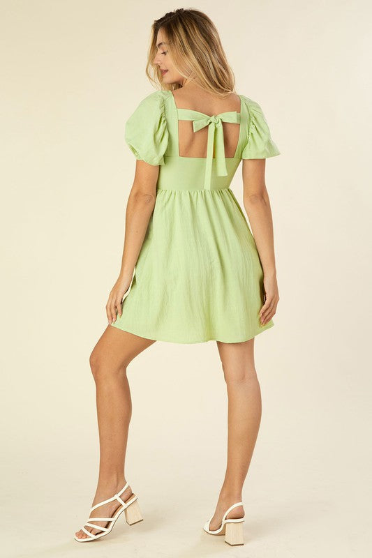 Viola Open-Back w/ Puff Sleeve Dress