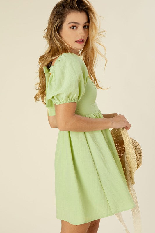 Viola Open-Back w/ Puff Sleeve Dress