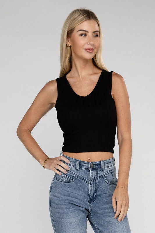 Regina Ribbed Scoop Neck Cropped Sleeveless Top