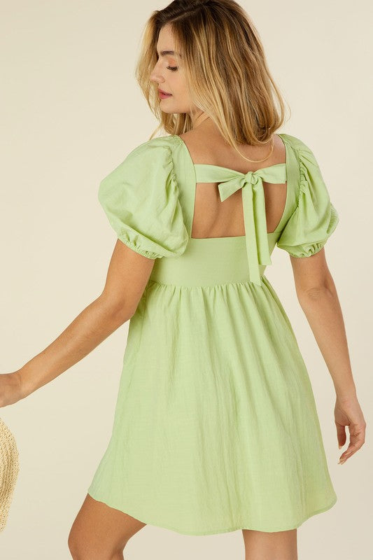 Viola Open-Back w/ Puff Sleeve Dress