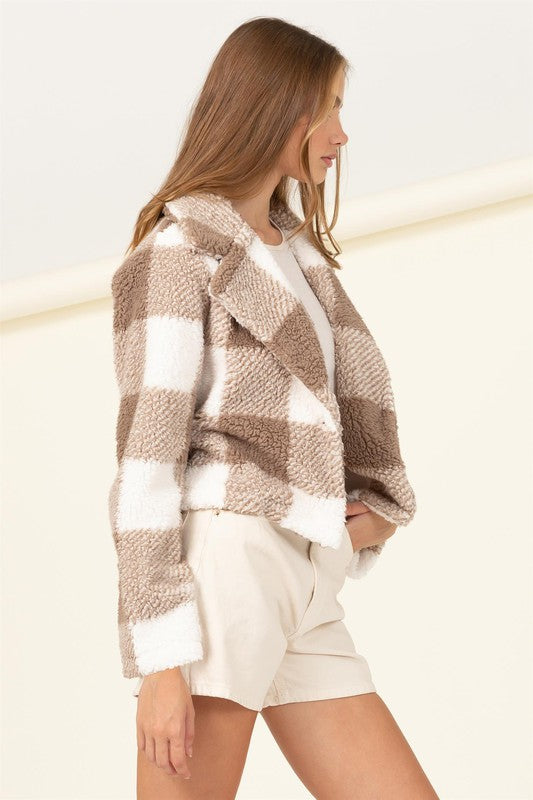 Londyn Plaid Pattern Fur Jacket