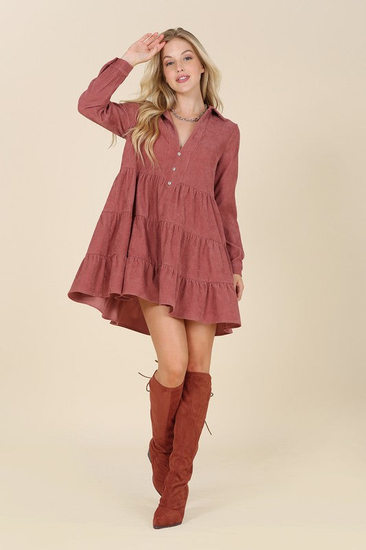 Grace Corduroy Tiered Dress