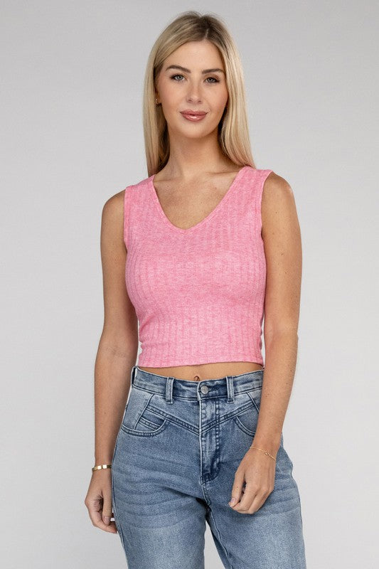 Regina Ribbed Scoop Neck Cropped Sleeveless Top