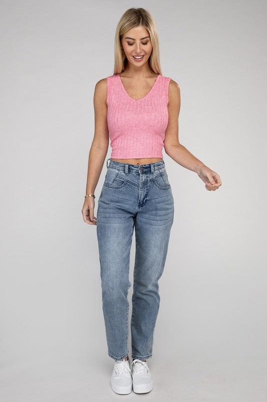 Regina Ribbed Scoop Neck Cropped Sleeveless Top