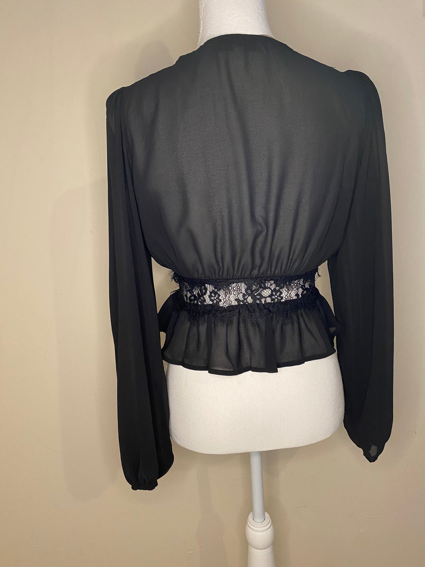 Brenda Sheer Long Sleeve Blouse: Black