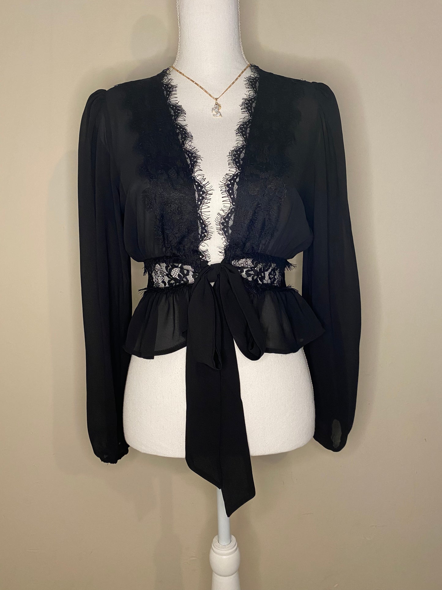 Brenda Sheer Long Sleeve Blouse: Black